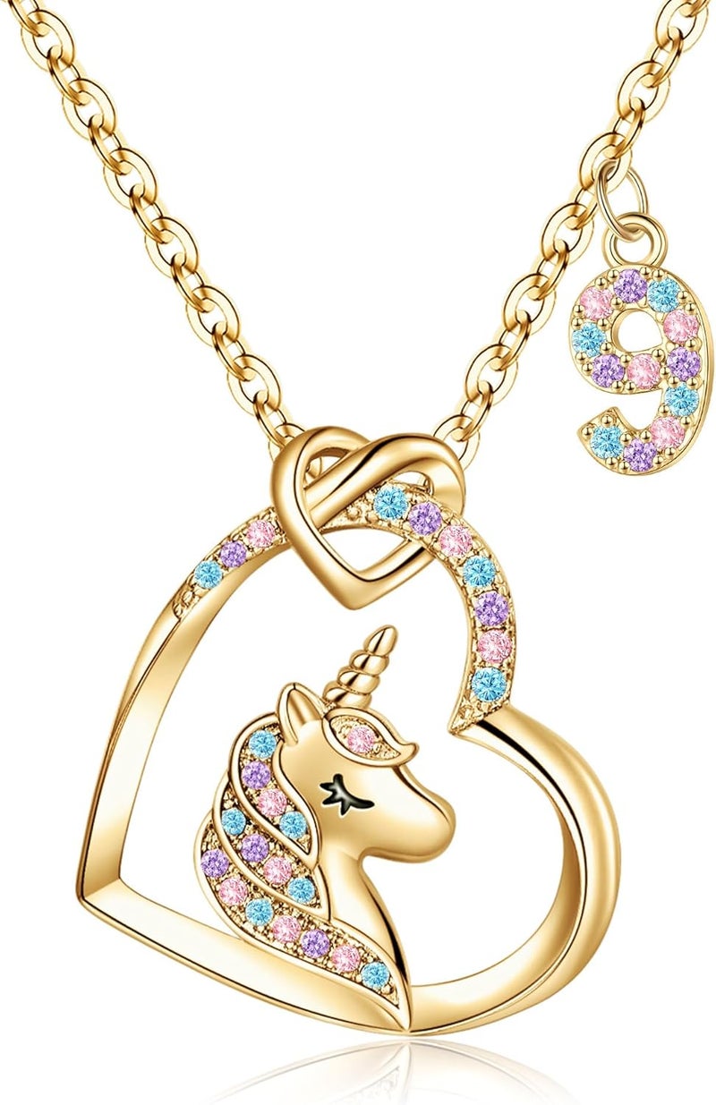 Hidepoo Birthday Unicorns Gifts for Girls - Unicorn Necklace Birthday Gift for 3-16 Year Old Girl Colorful CZ Heart Pendant Unicorn Necklace for Girls Gifts Jewelry - Image 1